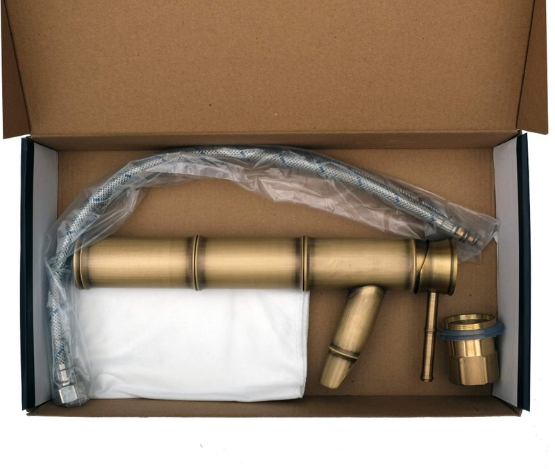 STORE 2508 Store2508 Aquazere Single Lever Basin Brass Faucet Mixer Bamboo Design with Two Braided Connecting Pipes 450 mm - Image 4
