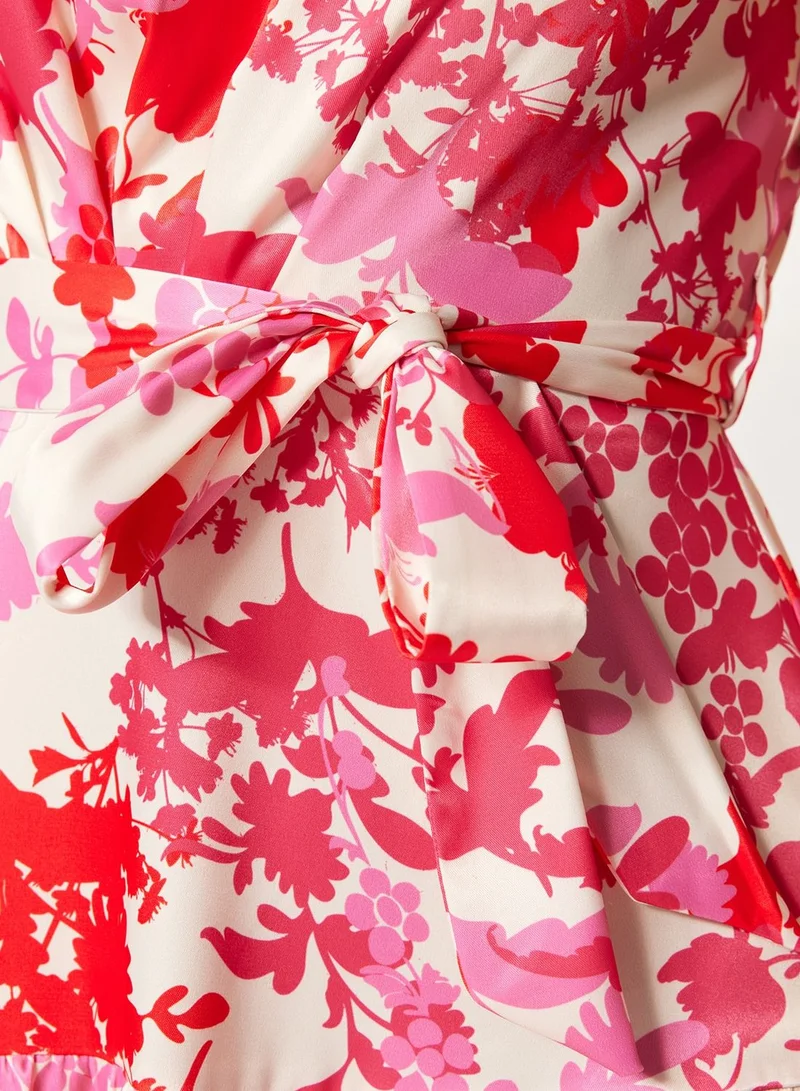 trendyol Belted Floral Print Dress