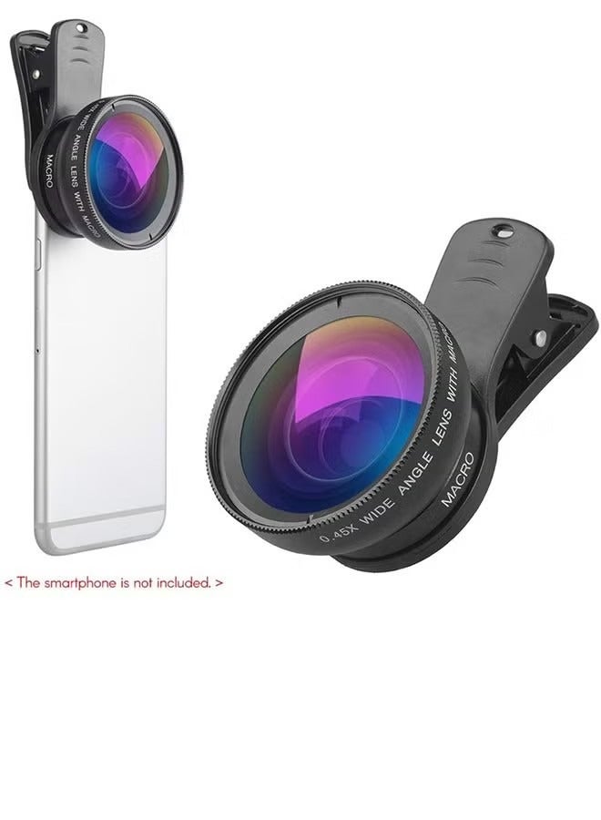 2 in 1 Phone Lens Clip，0.45WM Phone Lens Kit 0.45X Super Wide Angle and 12.5X Super Macro Lens HD Camera Lenses with Lens Clip for iPhone Samsung Huawei Xiaomi More Smartphone - Image 1