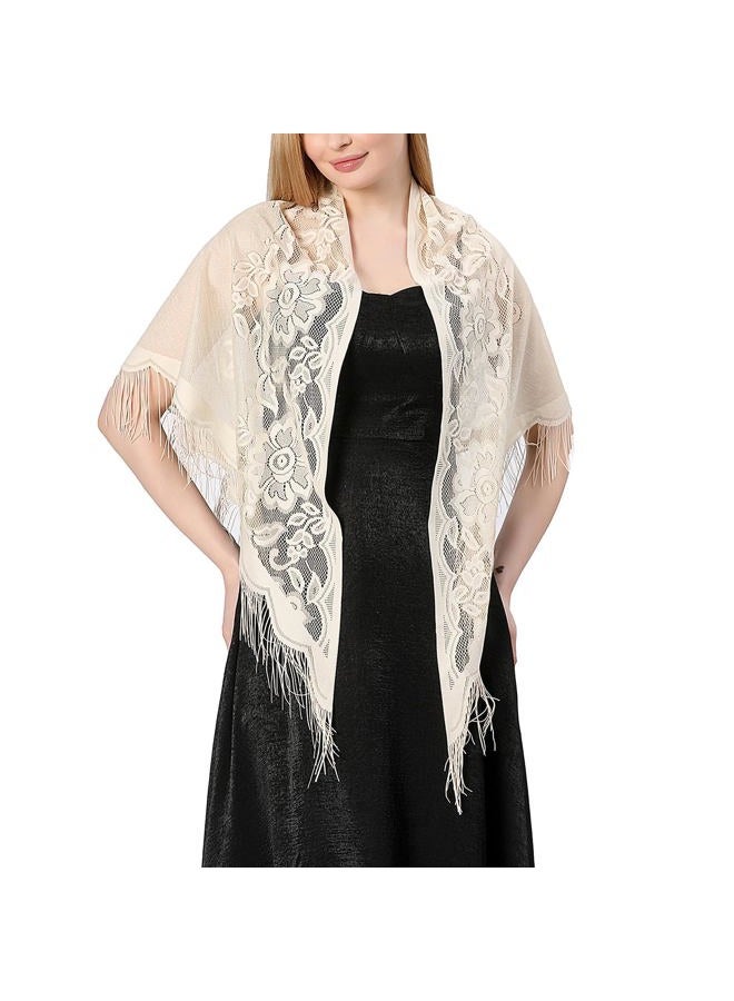 Ladiery Triangle Lace Shawls and Wraps for Evening Dresses with Tassels for Evening Party Mesh Wedding Shawls - Image 2