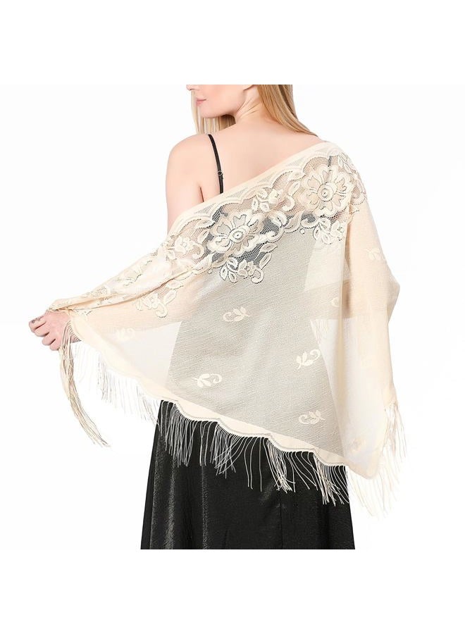 Ladiery Triangle Lace Shawls and Wraps for Evening Dresses with Tassels for Evening Party Mesh Wedding Shawls - Image 1