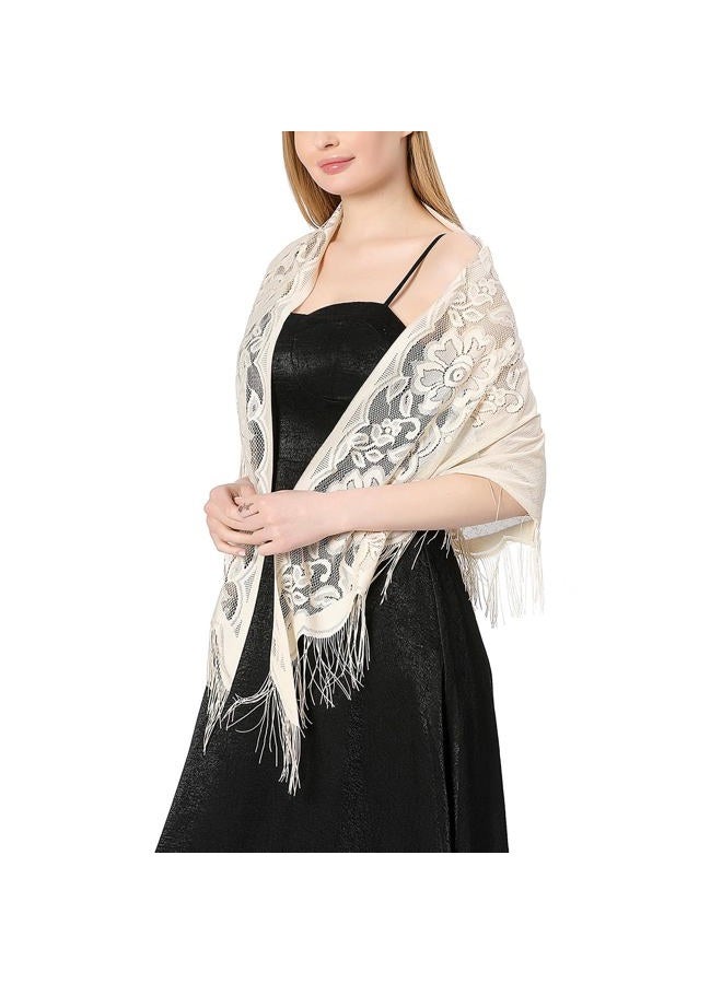 Ladiery Triangle Lace Shawls and Wraps for Evening Dresses with Tassels for Evening Party Mesh Wedding Shawls - Image 3