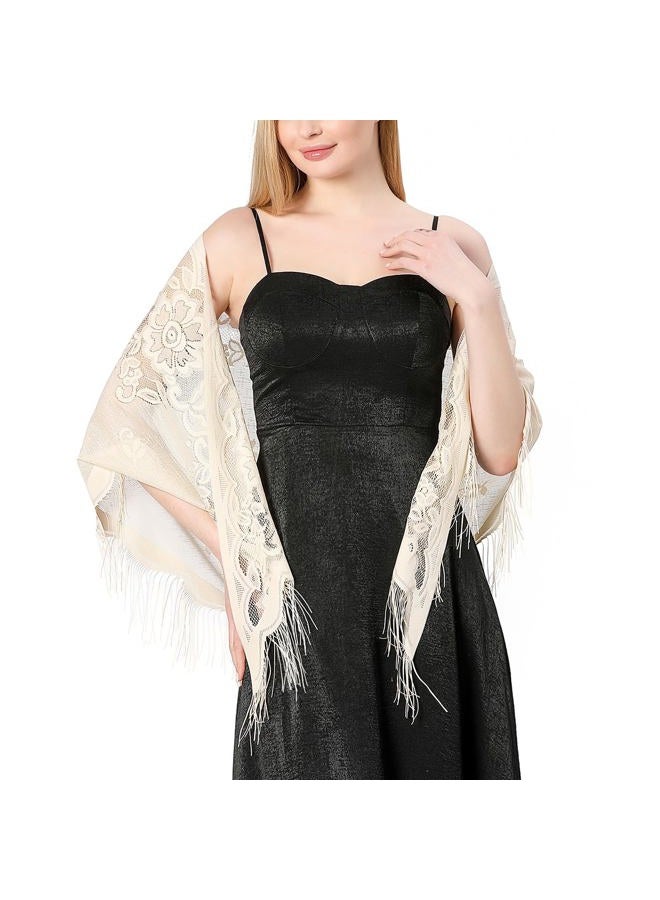 Ladiery Triangle Lace Shawls and Wraps for Evening Dresses with Tassels for Evening Party Mesh Wedding Shawls - Image 4