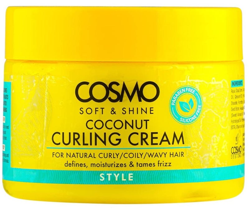 Cosmo Soft & Shine Coconut Curling Cream 325g | Defines, Moisturizes, and Tames Frizz | For Natural Curly/Coily/Wavy Hair | Paraben Free | Silicone Free | Yellow - Image 1