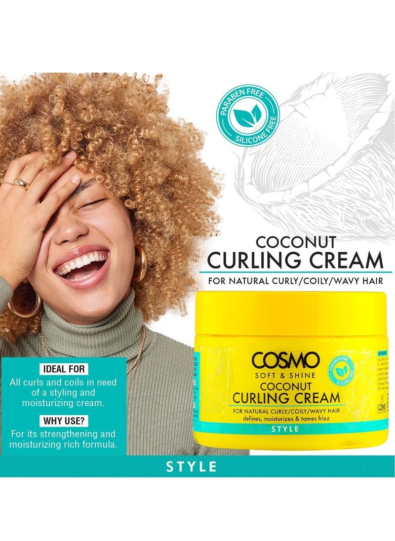 COSMO Cosmo Soft & Shine Coconut Curling Cream 325g | Defines, Moisturizes, and Tames Frizz | For Natural Curly/Coily/Wavy Hair | Paraben Free | Silicone Free | Yellow  - Image 2