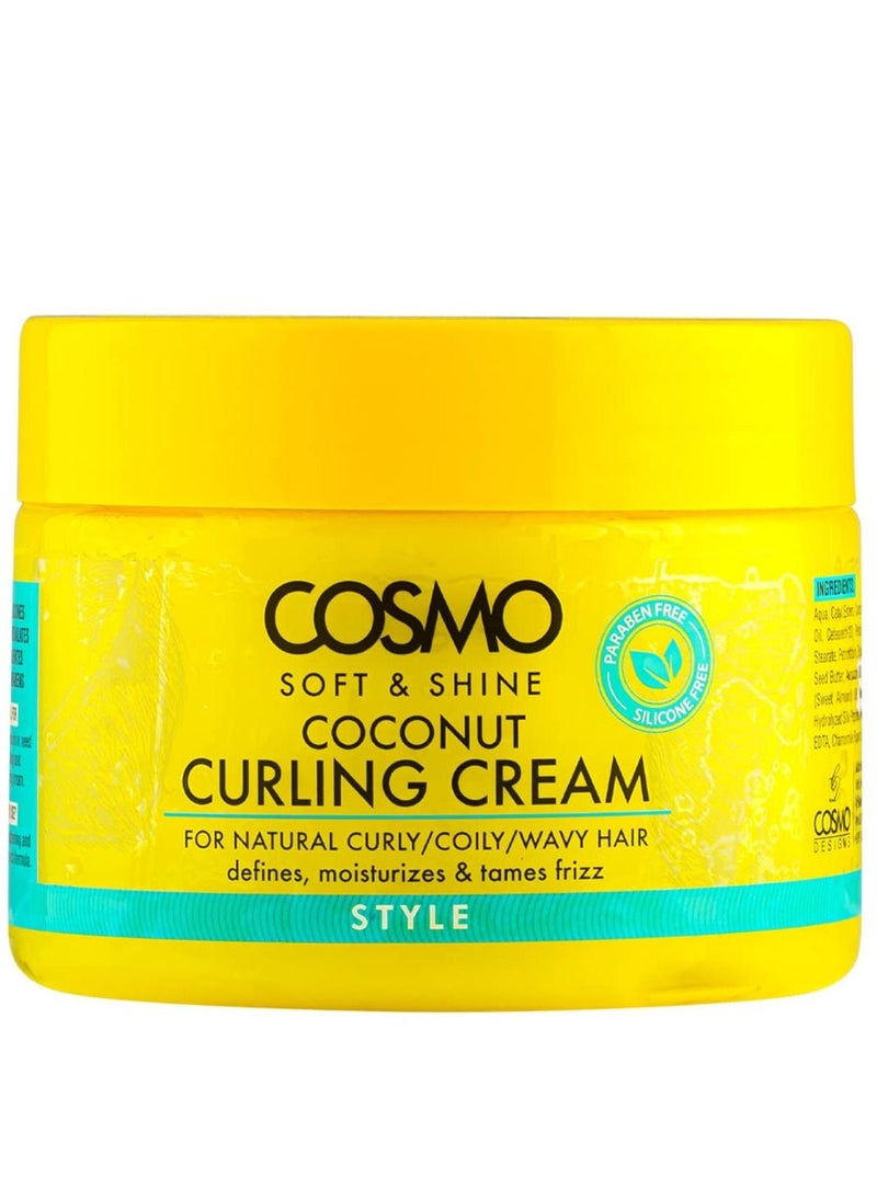 COSMO Cosmo Soft & Shine Coconut Curling Cream 325g | Defines, Moisturizes, and Tames Frizz | For Natural Curly/Coily/Wavy Hair | Paraben Free | Silicone Free | Yellow  - Image 1