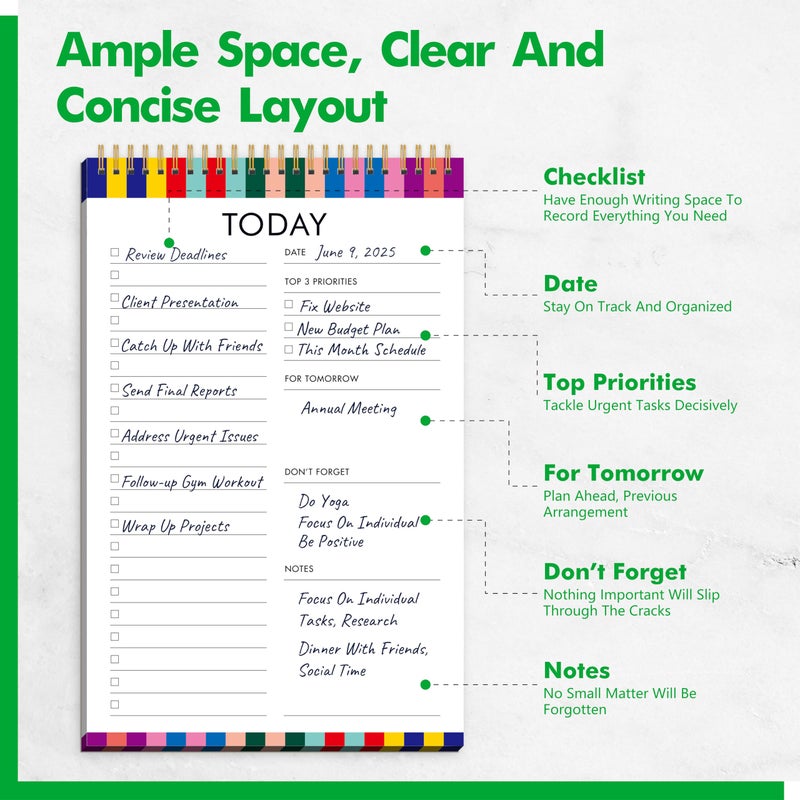 Gethelud To Do List Notepad, Daily Planner Notebook with 52 Tear-off Sheets, Undated Writing Organizer for Daily Tasks and Goal, Coiled Task Track Checklist Productivity Pad for Office, Classroom, Home, School - Image 2