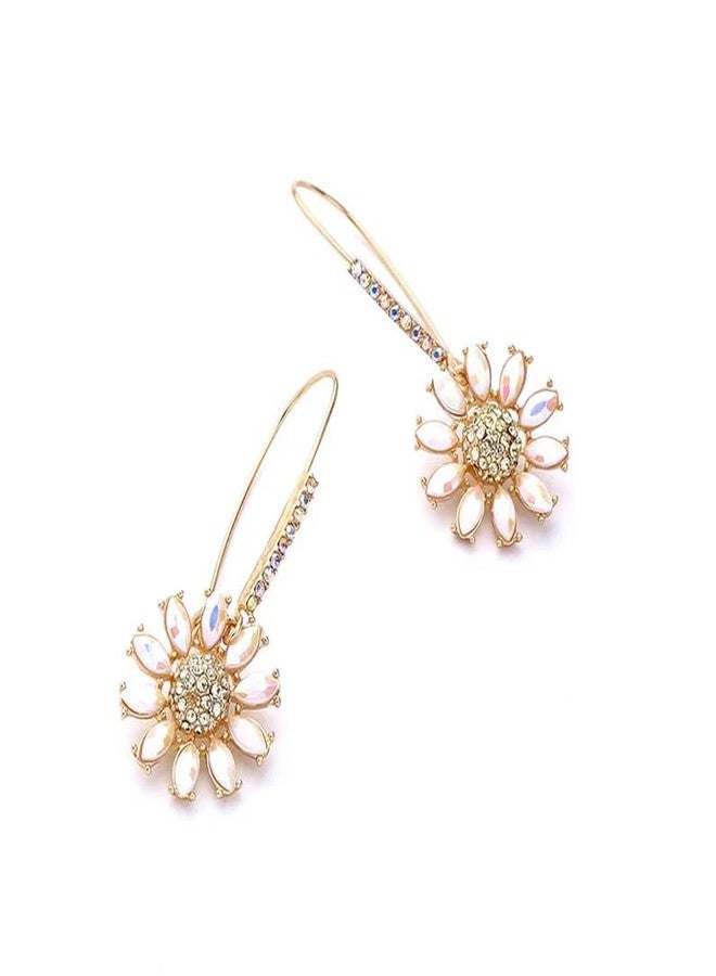 ZEshops Daisy Flower Drop Earrings - Elegant Gold-Tone Metal with Pave Stone Accents - Image 2