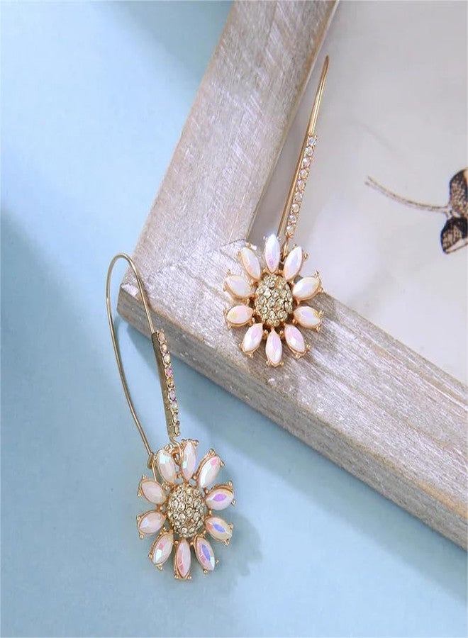 ZEshops Daisy Flower Drop Earrings - Elegant Gold-Tone Metal with Pave Stone Accents - Image 5