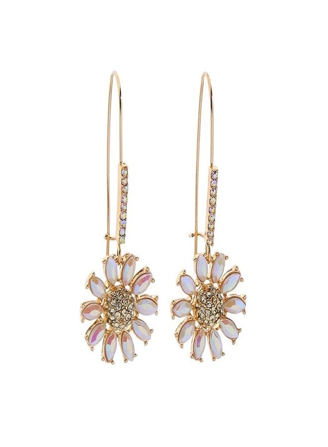 ZEshops Daisy Flower Drop Earrings - Elegant Gold-Tone Metal with Pave Stone Accents - Image 1
