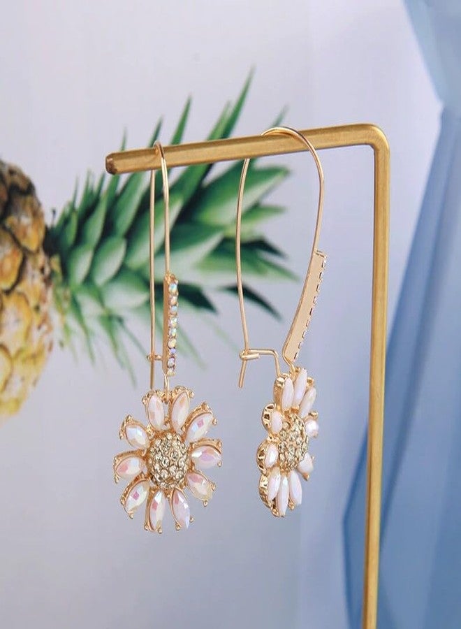 ZEshops Daisy Flower Drop Earrings - Elegant Gold-Tone Metal with Pave Stone Accents - Image 3
