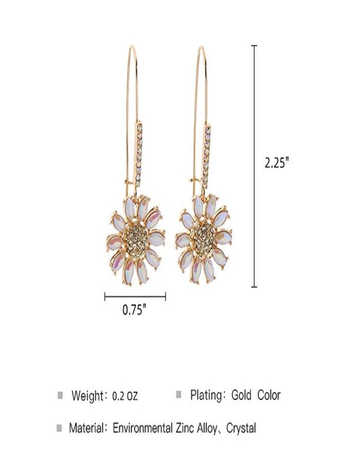 ZEshops Daisy Flower Drop Earrings - Elegant Gold-Tone Metal with Pave Stone Accents - Image 4