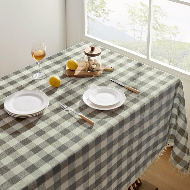 Softalker Checkered Tablecloth Rectangle, Outdoor Linen Cotton Gingham Table Cloth with Tassel, Heavy Duty Wrinkle Free Buffalo Plaid Table Cover for Kitchen Dining Home Party - 55 x 84 Inch, Coffee - Image 2