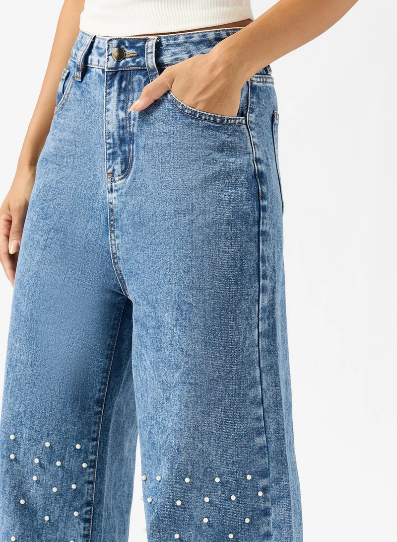 Ginger  Rhinestone Embellished Straight Fit Jeans for Women | Best Price UAE