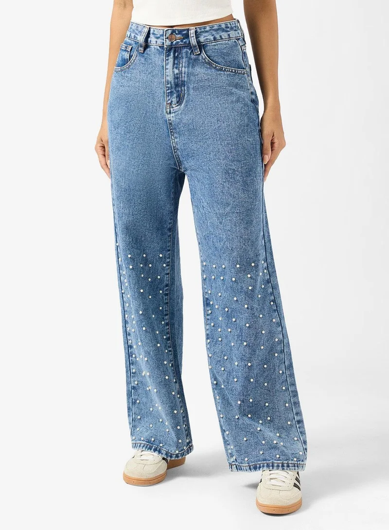 Ginger Rhinestone Embellished Straight Fit Jeans