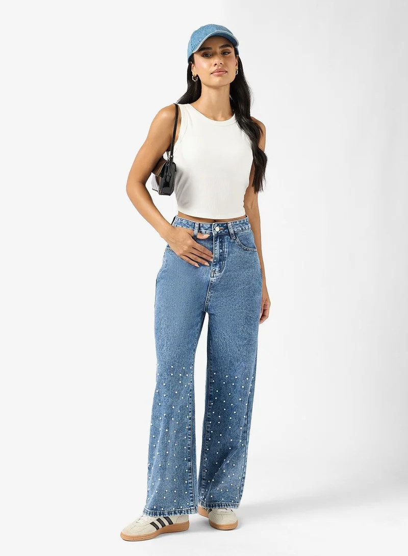 Ginger Rhinestone Embellished Straight Fit Jeans