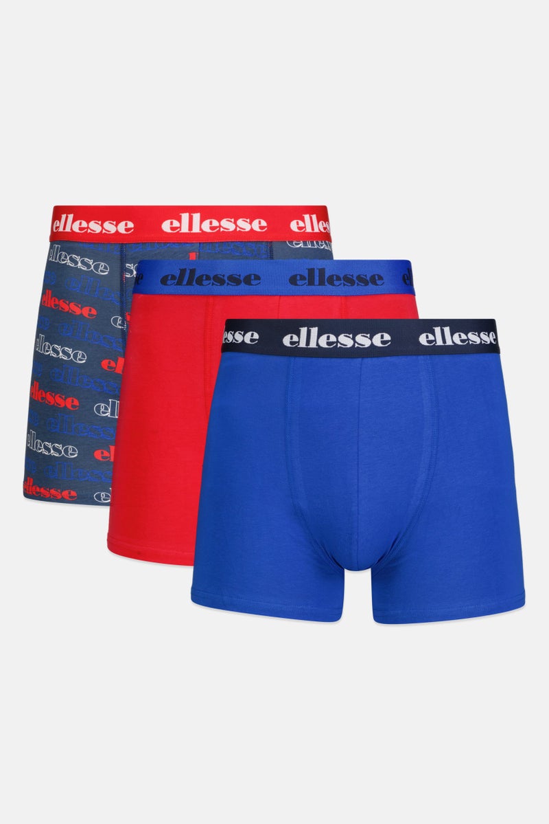 Ellesse Men 3 Pack Brand Logo Trunks, Blue/Red/Navy  - Image 1