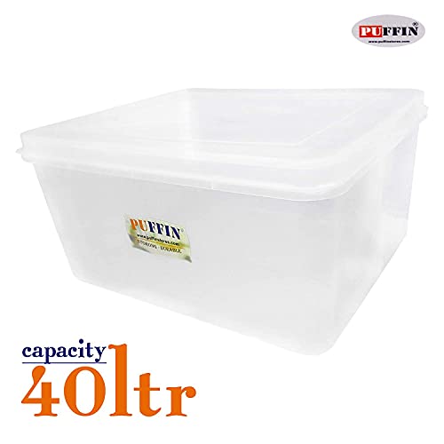 Puffin 40 Ltr Multipurpose Plastic Storage Container Box Clear, Transparent (2) - Image 2
