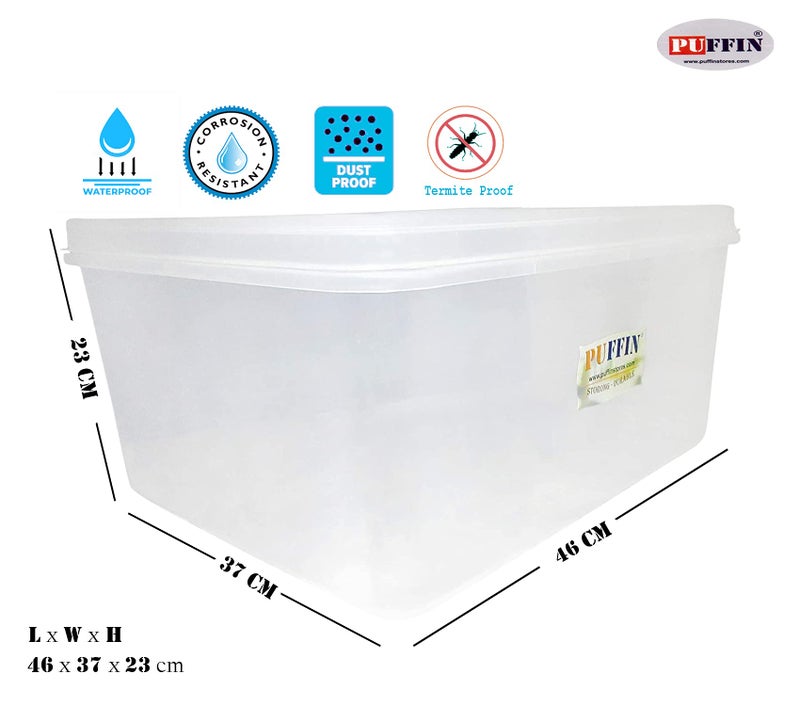 Puffin 40 Ltr Multipurpose Plastic Storage Container Box Clear, Transparent (2) - Image 4
