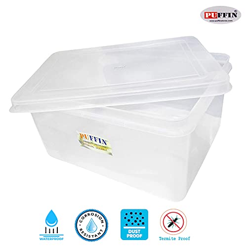 Puffin 40 Ltr Multipurpose Plastic Storage Container Box Clear, Transparent (2) - Image 3