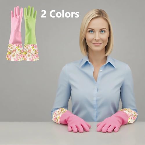 KINGFINGER Rubber Waterproof Dishwashing Gloves for Kitchen, Latex-Free Precision Flocking Household Cleaning Gloves (2 Pair, Large) - Image 5