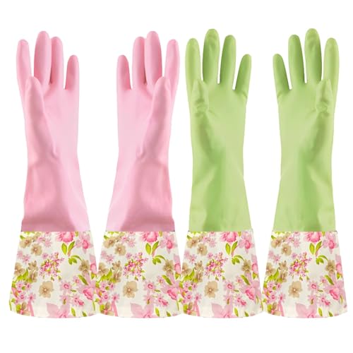 KINGFINGER Rubber Waterproof Dishwashing Gloves for Kitchen, Latex-Free Precision Flocking Household Cleaning Gloves (2 Pair, Large) - Image 1