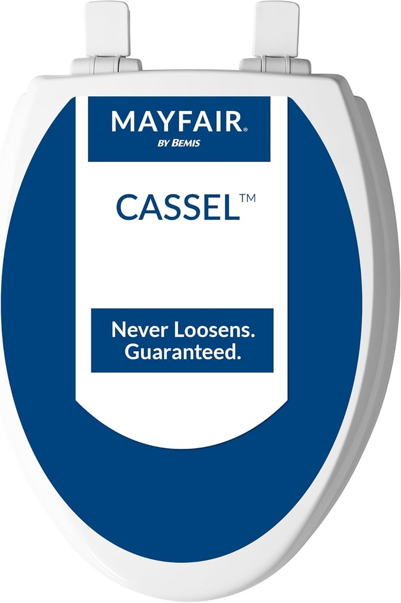 Mayfair مقعد مرحاض كاسل ببطء الإغلاق، سهل التنظيف، مقعد خشبي غير قابل للانزلاق، سهل التركيب، مصنوع في الولايات المتحدة الأمريكية، مطول، أبيض - Image 1