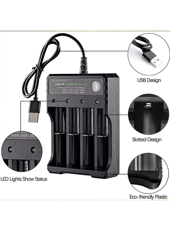 robotgcc 4-Slot 18650 Battery Charger | Universal 3.7V Li-ion USB Charging Dock | Supports 10440/14500/16340/18350/18650 Batteries | Independent Charging Channels with LED Indicators | Overcharge Protection & Safe Operation - Image 3