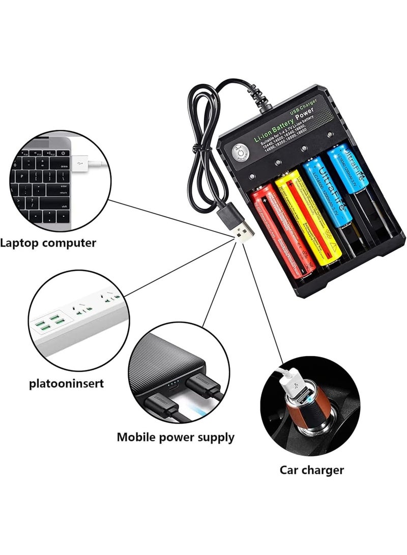 robotgcc 4-Slot 18650 Battery Charger | Universal 3.7V Li-ion USB Charging Dock | Supports 10440/14500/16340/18350/18650 Batteries | Independent Charging Channels with LED Indicators | Overcharge Protection & Safe Operation - Image 5