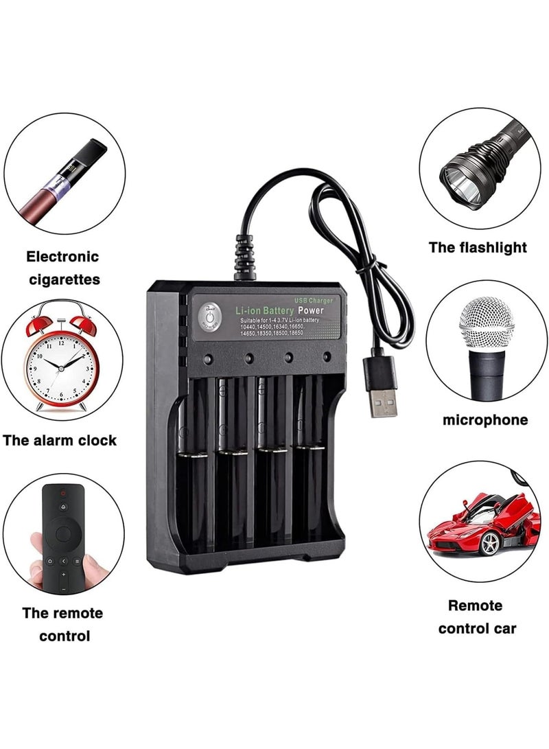 robotgcc 4-Slot 18650 Battery Charger | Universal 3.7V Li-ion USB Charging Dock | Supports 10440/14500/16340/18350/18650 Batteries | Independent Charging Channels with LED Indicators | Overcharge Protection & Safe Operation - Image 4