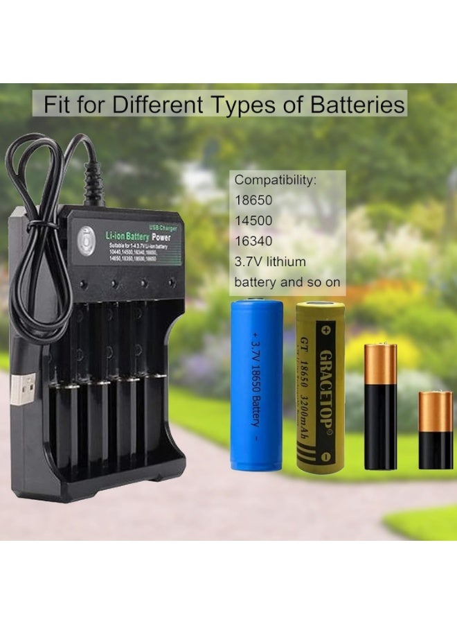 robotgcc 4-Slot 18650 Battery Charger | Universal 3.7V Li-ion USB Charging Dock | Supports 10440/14500/16340/18350/18650 Batteries | Independent Charging Channels with LED Indicators | Overcharge Protection & Safe Operation - Image 2