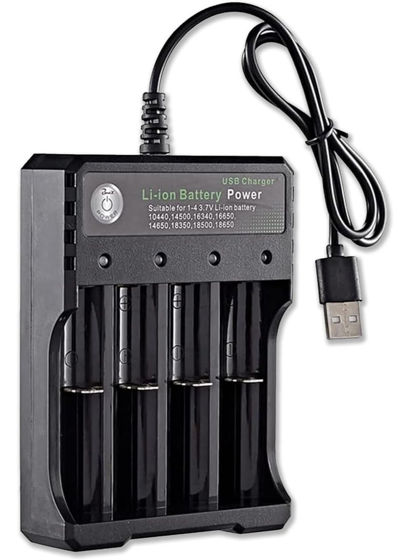 robotgcc 4-Slot 18650 Battery Charger | Universal 3.7V Li-ion USB Charging Dock | Supports 10440/14500/16340/18350/18650 Batteries | Independent Charging Channels with LED Indicators | Overcharge Protection & Safe Operation - Image 1