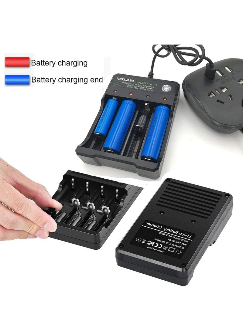 وبوت جي سي سي شاحن بطاريات ليثيوم 18650 قابل لإعادة الشحن 4 فتحات شاحن USB ذكي لبطاريات 18650 و18500 و18350 و16340، قاعدة شحن بطاريات ليثيوم متعددة الفتحات للأجهزة الإلكترونية والكشافات والسيارات اللاسلكية والروبوتات وبنوك الطاقة - Image 3