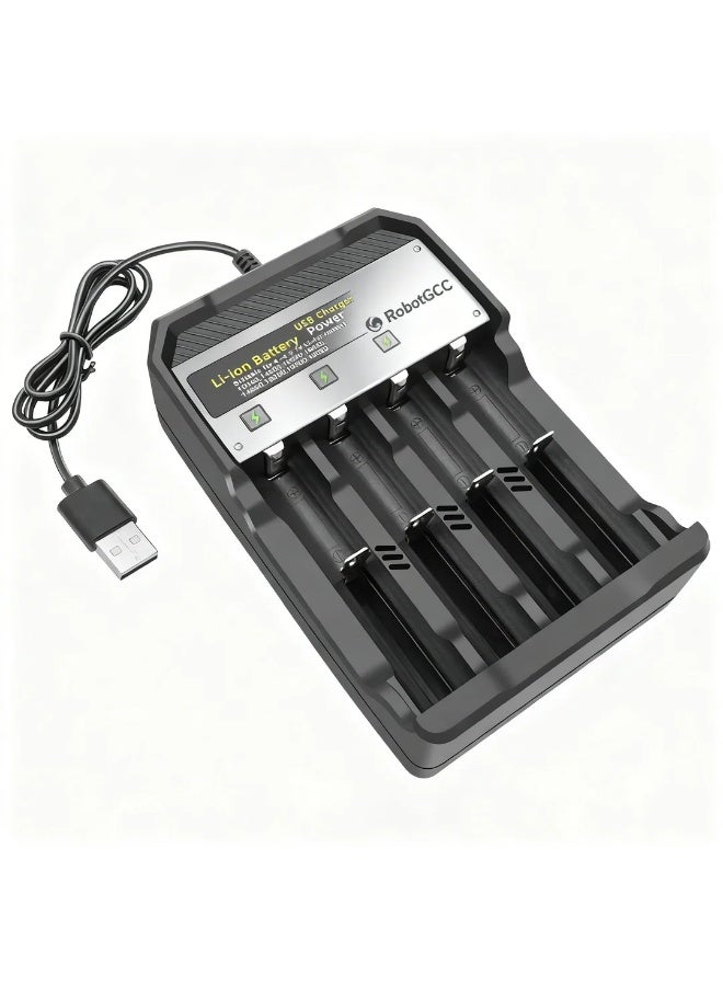 وبوت جي سي سي شاحن بطاريات ليثيوم 18650 قابل لإعادة الشحن 4 فتحات شاحن USB ذكي لبطاريات 18650 و18500 و18350 و16340، قاعدة شحن بطاريات ليثيوم متعددة الفتحات للأجهزة الإلكترونية والكشافات والسيارات اللاسلكية والروبوتات وبنوك الطاقة - Image 2