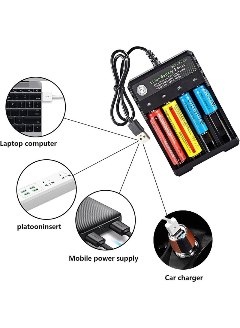 وبوت جي سي سي شاحن بطاريات ليثيوم 18650 قابل لإعادة الشحن 4 فتحات شاحن USB ذكي لبطاريات 18650 و18500 و18350 و16340، قاعدة شحن بطاريات ليثيوم متعددة الفتحات للأجهزة الإلكترونية والكشافات والسيارات اللاسلكية والروبوتات وبنوك الطاقة - Image 1