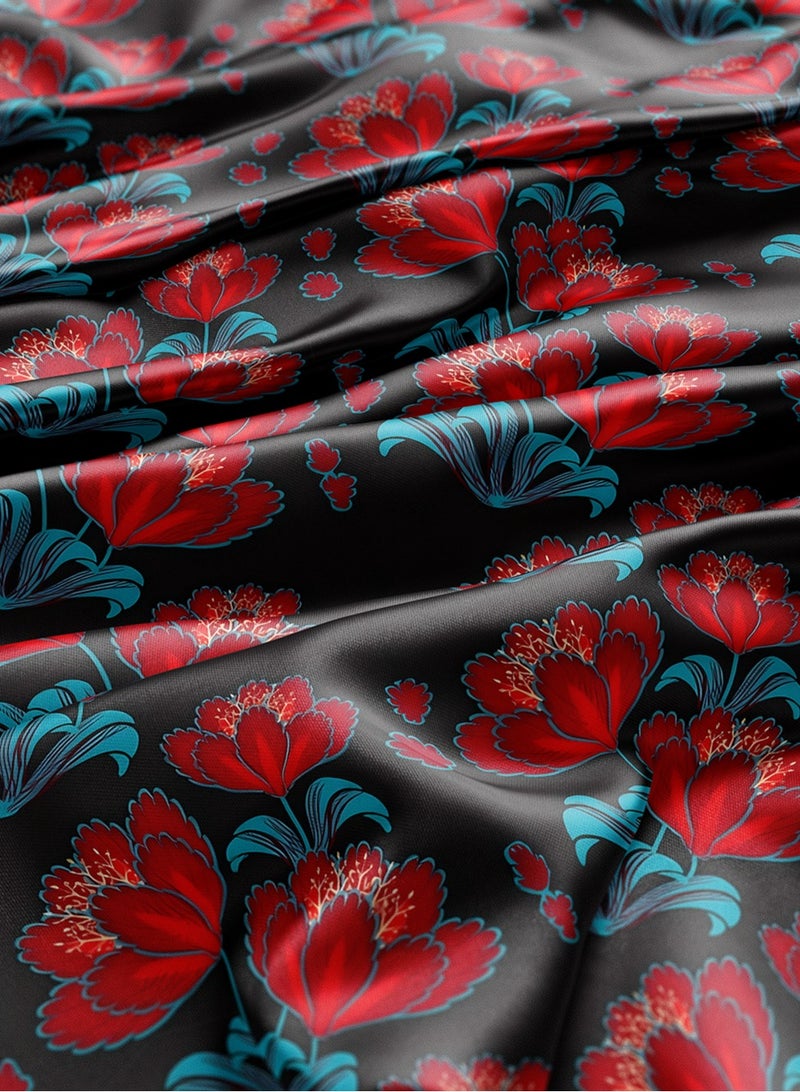 Vellato Al Lail Aramny Silk Fabric By The Yard Red Blue Floral Jalabiya Makhweer Dressmaking 58 Inches Width - Image 3