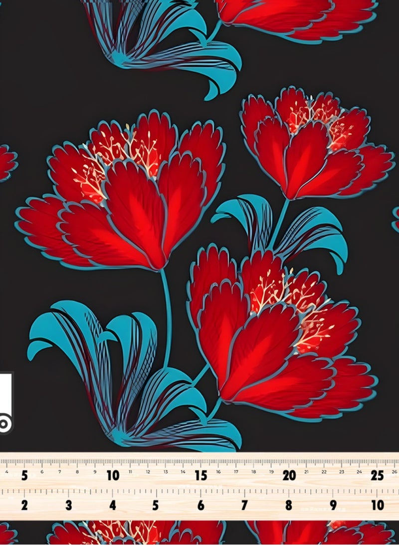 Vellato Al Lail Aramny Silk Fabric By The Yard Red Blue Floral Jalabiya Makhweer Dressmaking 58 Inches Width - Image 4