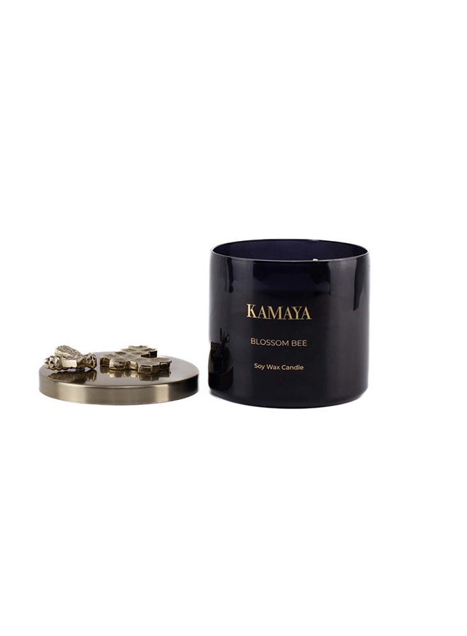 KAMAYA 3 wick scented jar Soy wax candle with Handmade lid with a metal motif -400 gms | Floral Honeysuckle fragrance | In a beautiful bright color gift box | Perfect for gifting on occasions - Image 3