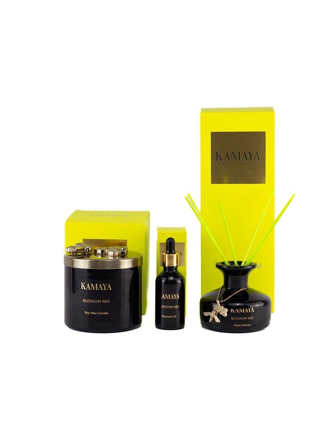 KAMAYA 3 wick scented jar Soy wax candle with Handmade lid with a metal motif -400 gms | Floral Honeysuckle fragrance | In a beautiful bright color gift box | Perfect for gifting on occasions - Image 4