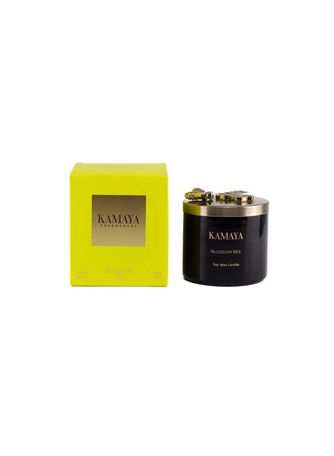KAMAYA 3 wick scented jar Soy wax candle with Handmade lid with a metal motif -400 gms | Floral Honeysuckle fragrance | In a beautiful bright color gift box | Perfect for gifting on occasions - Image 2