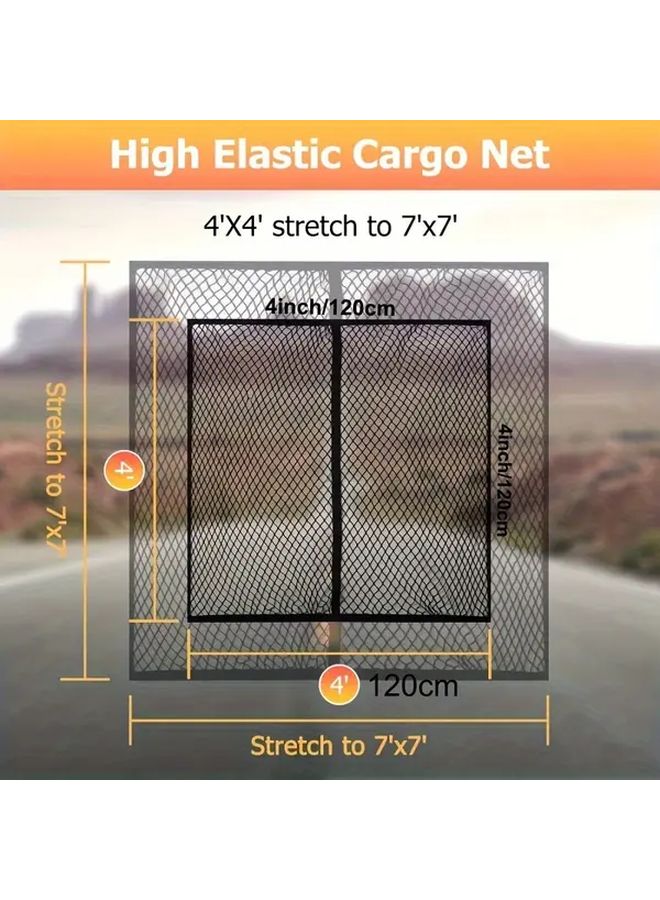 Double Layer Truck Bed Cargo Net 3.3x4ft Stretches to 5.8x7ft for Pickup SUV - Image 2