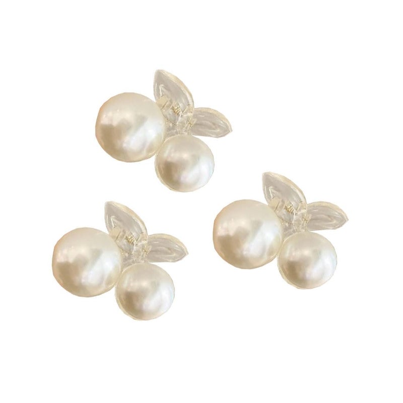 Cart Log Pearl Claw Clip for Women's Hair - White Clips for Girls - Small Pearl Clutcher with Beads - Image 1