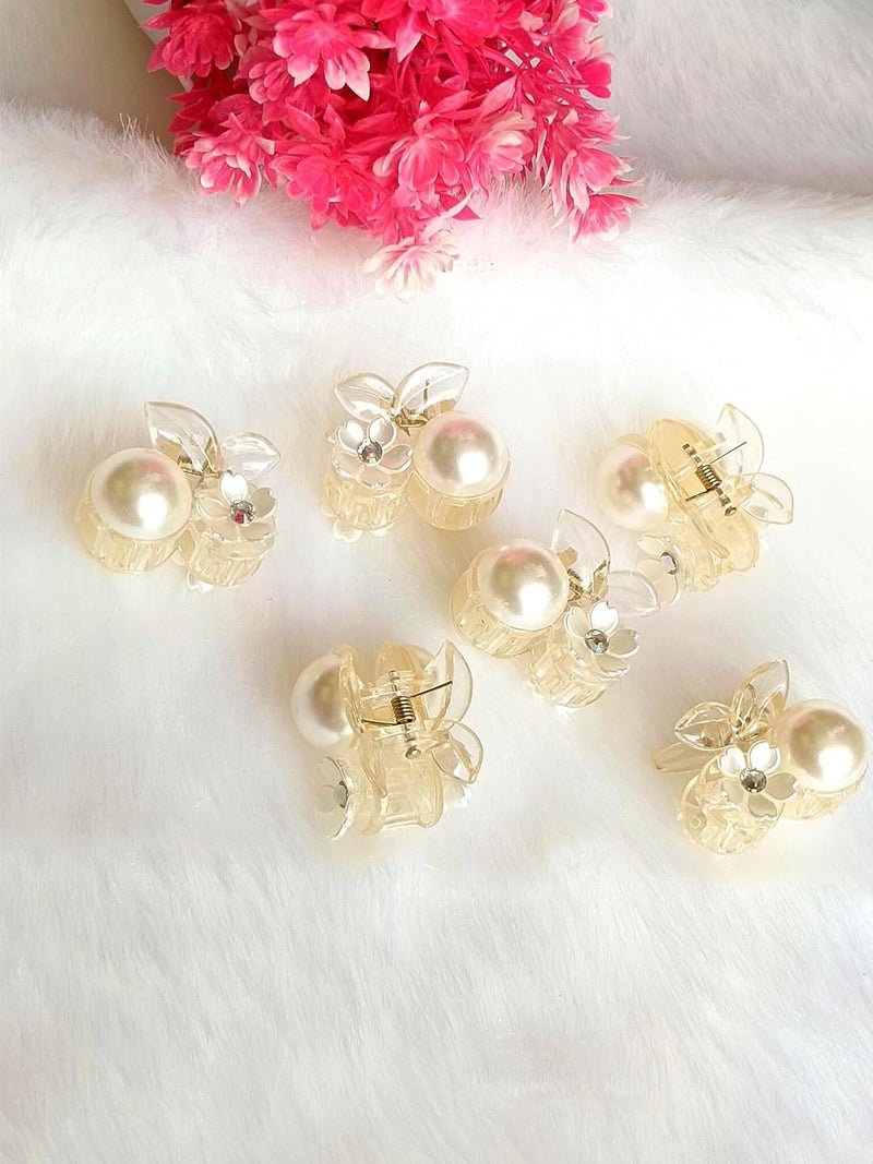 Cart Log Pearl Claw Clip for Women's Hair - White Clips for Girls - Small Pearl Clutcher with Beads - Image 4
