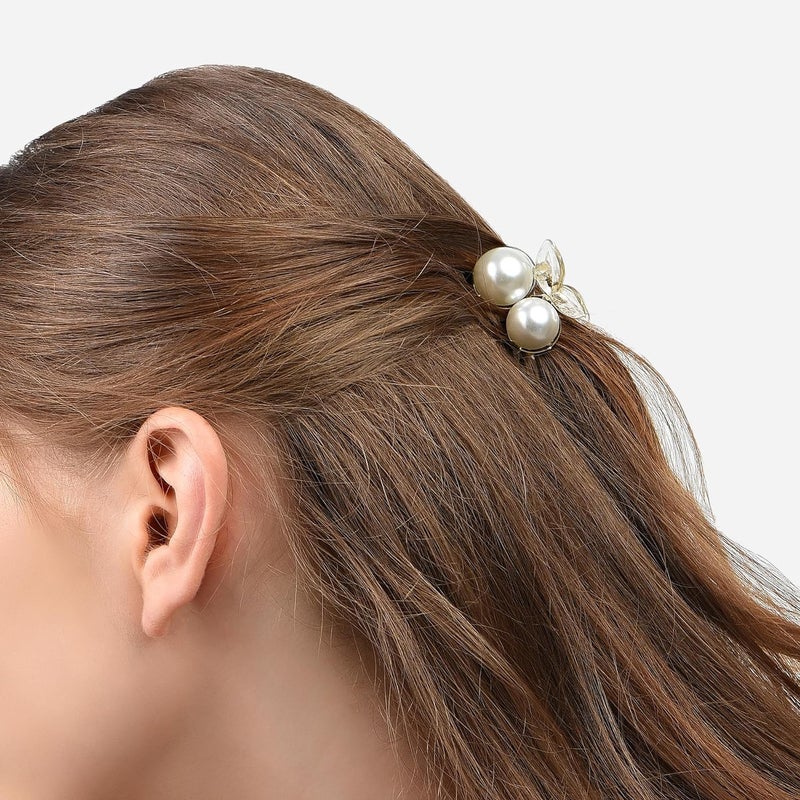 Cart Log Pearl Claw Clip for Women's Hair - White Clips for Girls - Small Pearl Clutcher with Beads - Image 2
