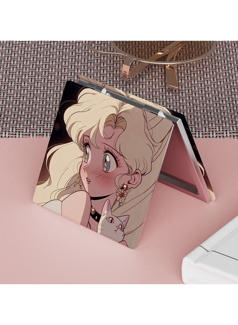 Rozino Portable Double-Folding Makeup Mirror, Faux Leather Frame, Ideal for Travel, School, and Office - Perfect Birthday  - Image 1