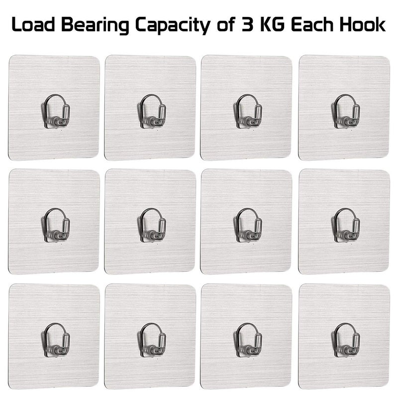 HOKIPO Magic Sticker Series Self Adhesive Hooks Pack of 12 Load Bearing Capacity of 3 KG Each Hook AR22562 Silver - Image 3