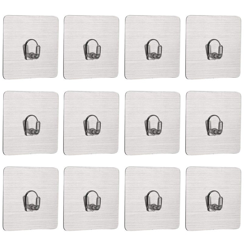 HOKIPO Magic Sticker Series Self Adhesive Hooks Pack of 12 Load Bearing Capacity of 3 KG Each Hook AR22562 Silver - Image 1