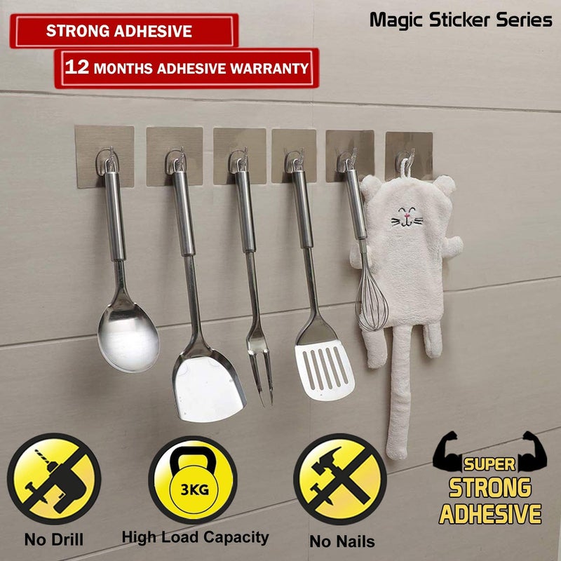 HOKIPO Magic Sticker Series Self Adhesive Hooks Pack of 12 Load Bearing Capacity of 3 KG Each Hook AR22562 Silver - Image 2