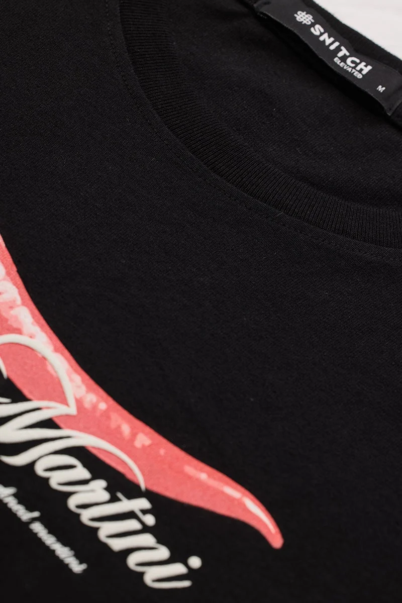 SNITCH Black Graphic Half Sleeve Oversized T-Shirt