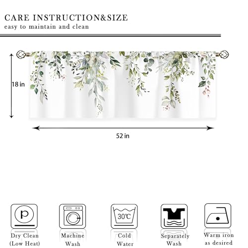 oolygoo Sage Green Eucalyptus Leavses Valances Kitchen Curtains Watercolor Floral Flower Plants Botanical Farmhouse for Women Ptetty Bedroom Living Room Treatment Tier Fabric 1 Panel 52Wx18H Inch - Image 3